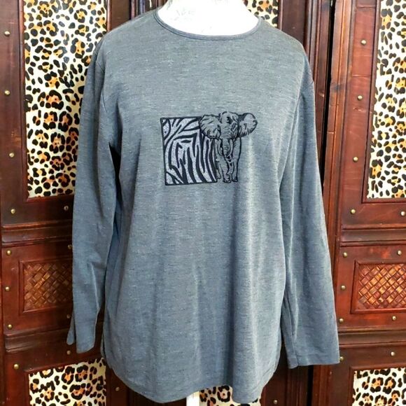 Southern Lady Elephant Zebta Vintage Grey Black Long Sleeve Shirt Sizr Medium - Picture 1 of 6